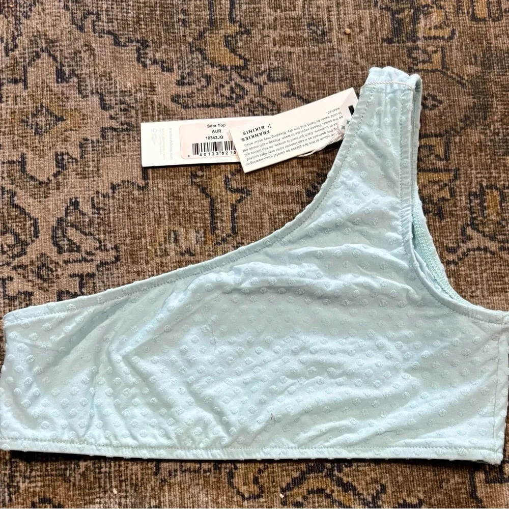Frankies Bikinis Sora One Shoulder Swim Top Blue Textured Medium